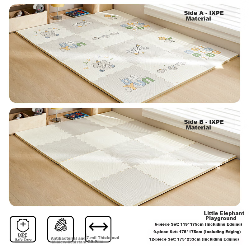 OUYUN Baby Crawling Mat Double-Sided Thickened iXPE Children's Foam Play Mat Elephant 6 Pieces x 2CM