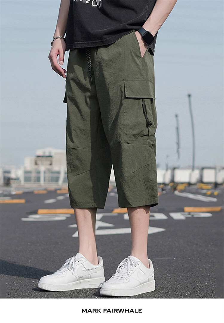 MARK FAIRWHALE Men's Summer Lightweight Cargo Cool Straight Casual Shorts Loose Fit Seven-Point Pants Gray M 10