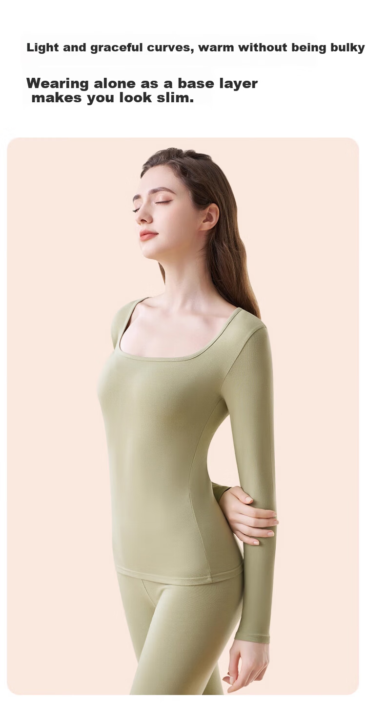 Caiyue Women's Thermal Underwear Xinjiang Cotton Seamless 10A Antibacterial Stretch Pure Cotton Autumn Top and Bottom Set with Square Neck 10