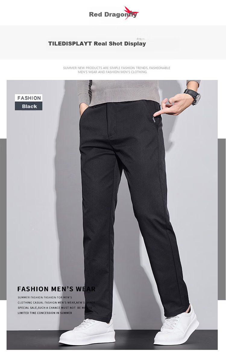 RED DRAGONFLY Men's Casual Business Commuter Loose Straight-Leg Trendy Thick Plus Size Black Pants 34 6