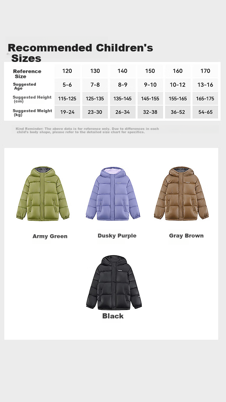 TOREAD Kids Down Jacket Unisex Winter Thickened Windproof Puffer Coat Military Green 120 7