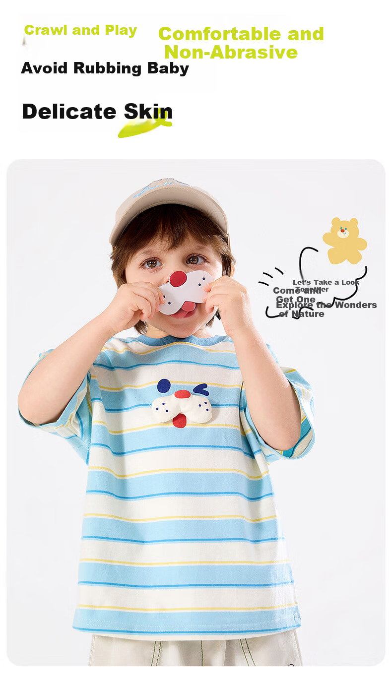 Dudu Kids Boys T-Shirt Summer Girls Short Sleeve Fashion Children's Striped Top Baby Kids Clothing Blue Striped 110 10