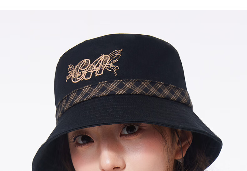 CACUSS Women's Fisherman Hat Spring Summer Outdoor Casual Embroidered Sunshade Breathable Cotton Bucket Hat Slimming Face Lanye Black 15