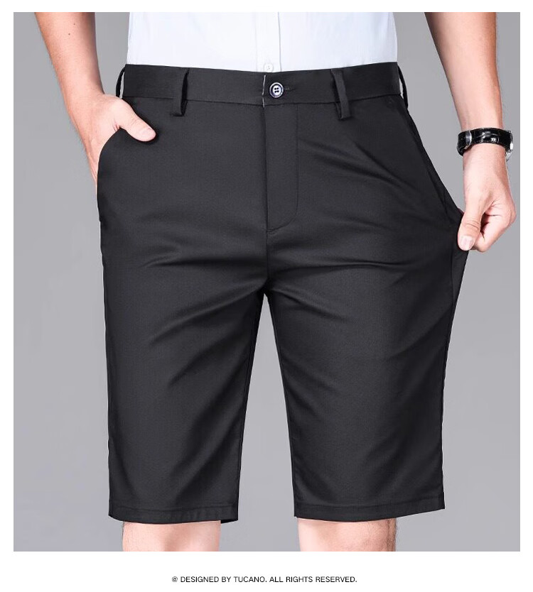 TUCANO Men's Summer Business Casual Solid Color Dress Shorts Commuter Five-Point Pants Black 33 10