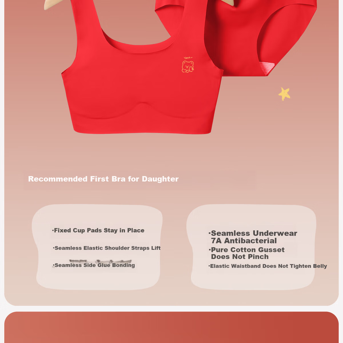 COCO SMART Girls' Red New Year Underwear Set Youth Development Bra Vest Children's Teen Gift 8