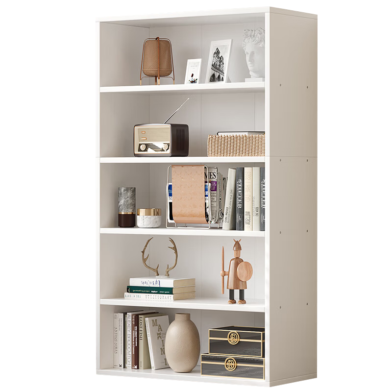 KULIN Floor-Standing Simple Bookshelf, Multi-Tier Storage Rack, Living Room And Bedroom Storage Cabinet, 5 Tiers, Warm White Color