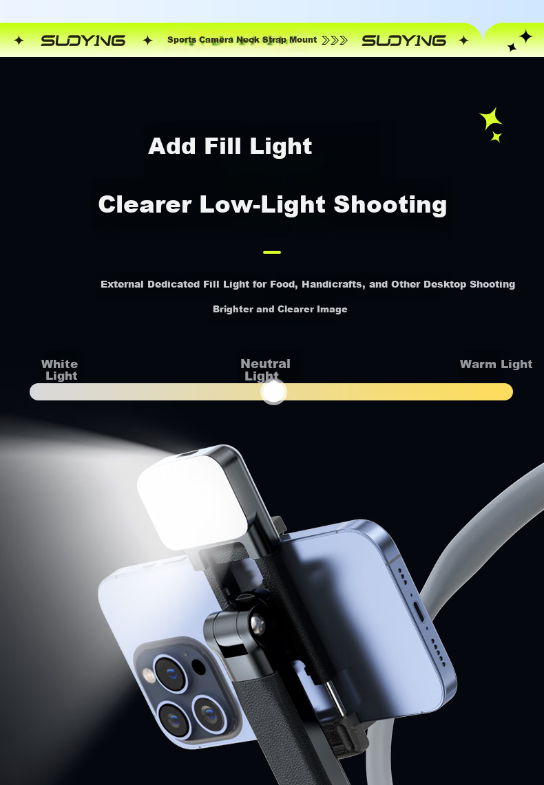 Suoying Neck Hanging Phone Holder First-Person View Shooting Device Compatible with DJI Action 6/5 Pro 4/Pocket 3, Yingshi Insta360 Ace Pro 2, GoPro, Universal for Phone and Camera 32