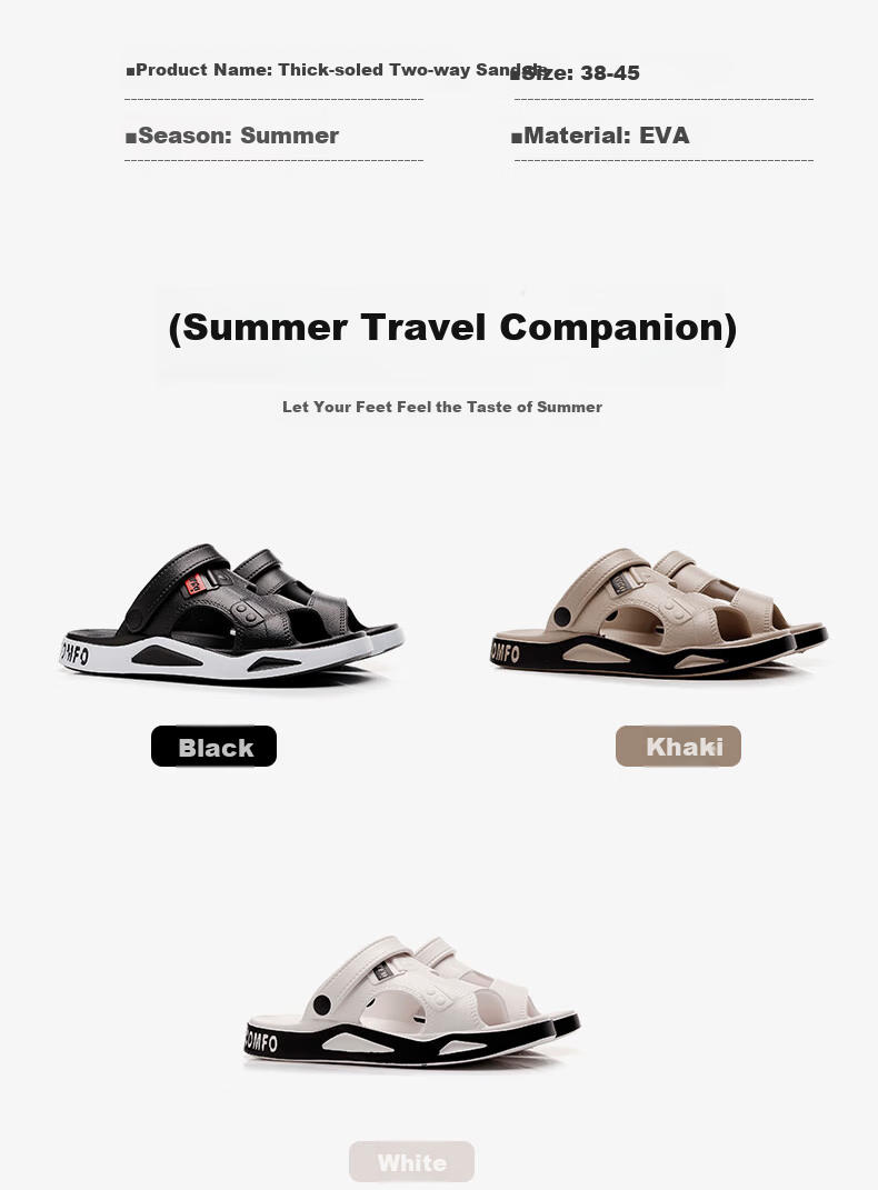 GUOLUOFEI Men's Sandals Beach Wear-Resistant Trendy Non-Slip Outdoor Water-Resistant Dual-Purpose Driving Slippers Black Size 42-43 2