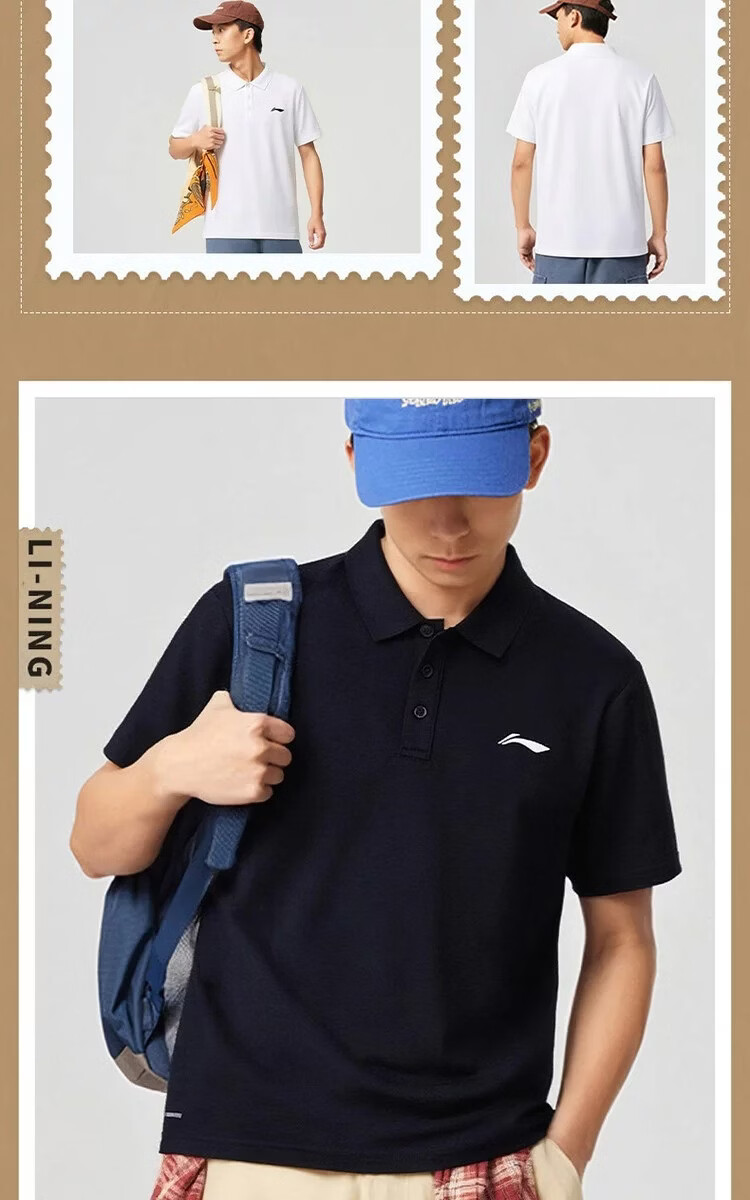 LI-NING Men's Lightweight Breathable Sports Polo Shirt Casual Classic Short Sleeve Top 9