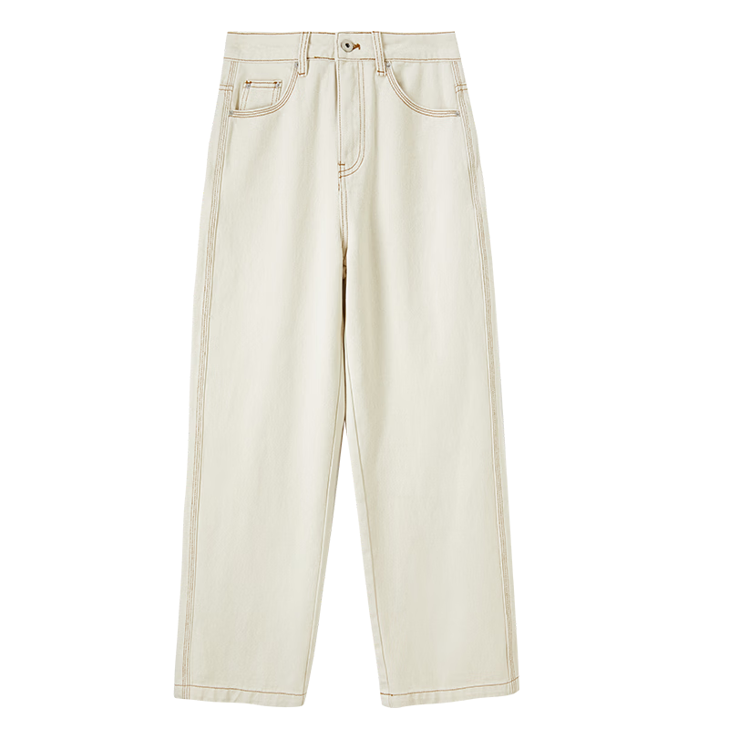 Sentubila Pure Cotton White Straight-Leg Jeans for Women, Spring And Autumn High-Waisted Slimming Pants for Petite Women, Casual Retro Versatile Trousers