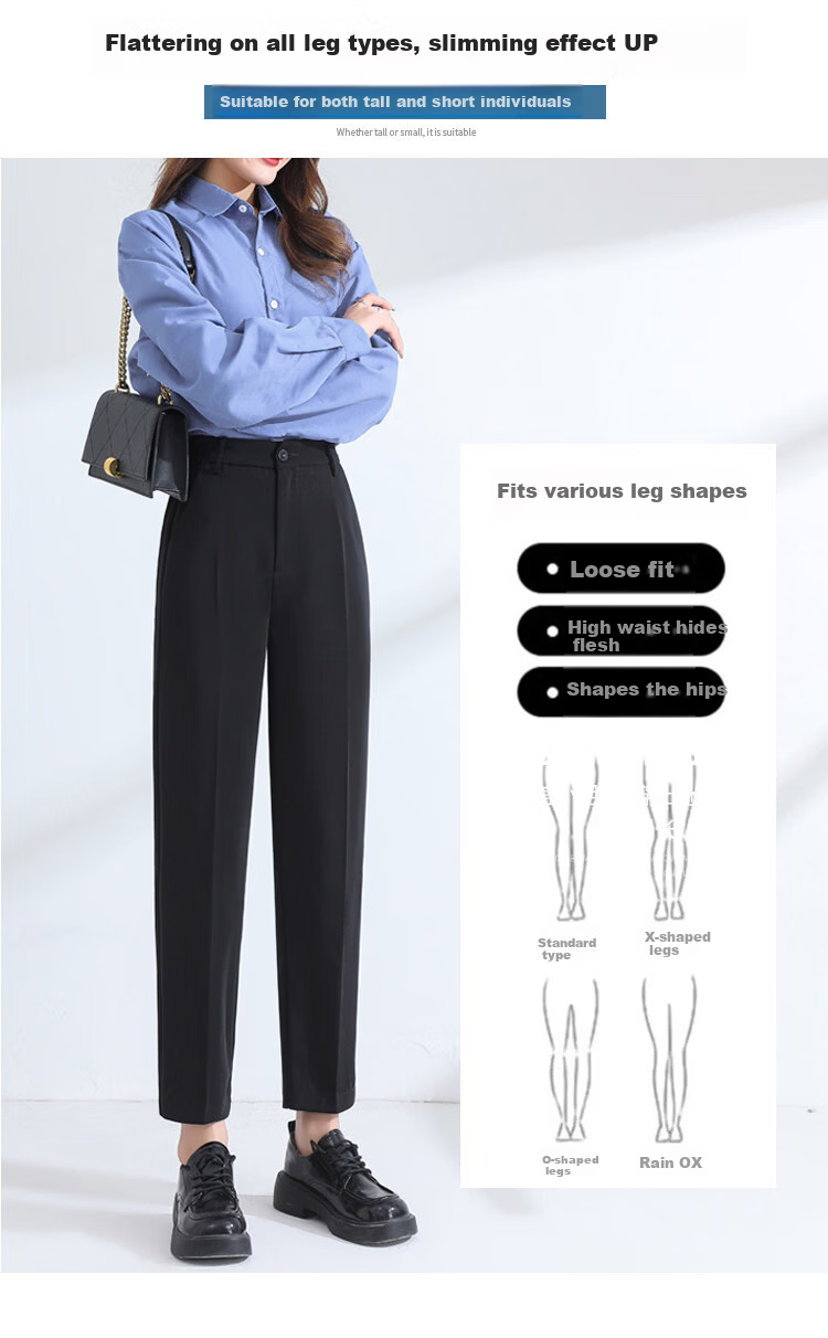 Langsha Women's Black Suit Pants New Small Size Casual Loose Slim Harem Work Office Formal Trousers 3