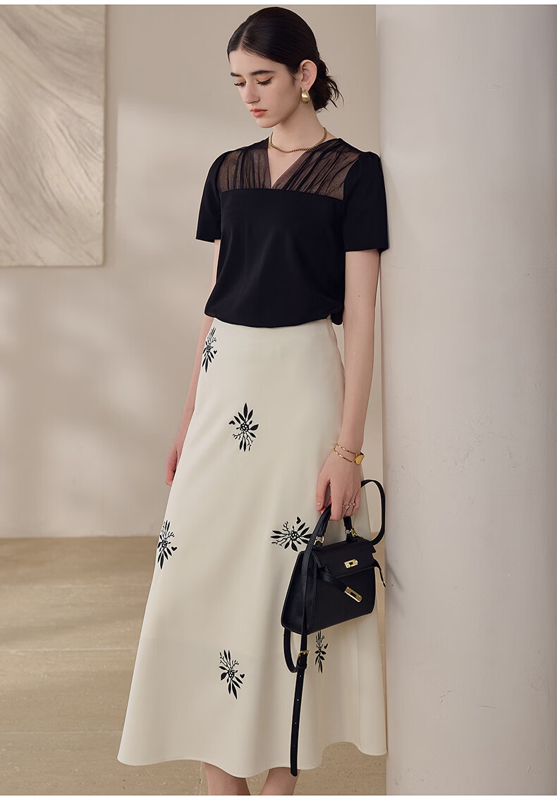 ROEYSHOUSE Mesh Splice Short Sleeve T-Shirt Women Summer Puff Sleeve Slim Top 13737 Black M 14