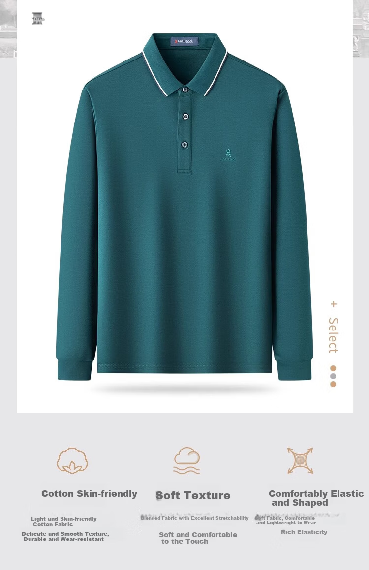 MONTAGUT Men's Long Sleeve Polo Shirt Spring Autumn Cotton Breathable Comfortable T-Shirt Gray Blue M(48) 1