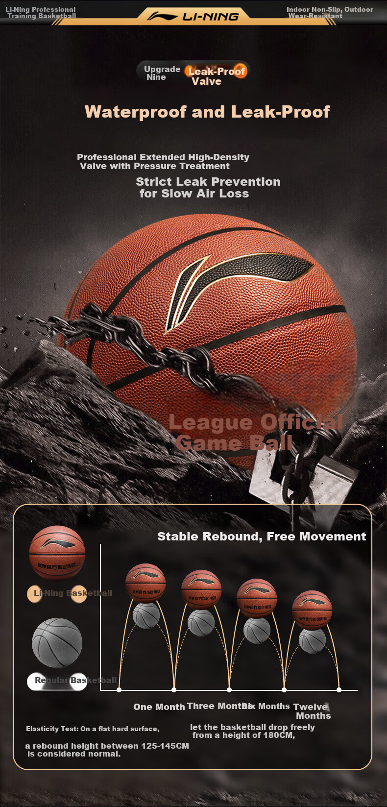 LI-NING Basketball Adult Size 7 Junior Youth Official Indoor Outdoor Standard Non-Slip Wear-Resistant Basketball Size 7 12