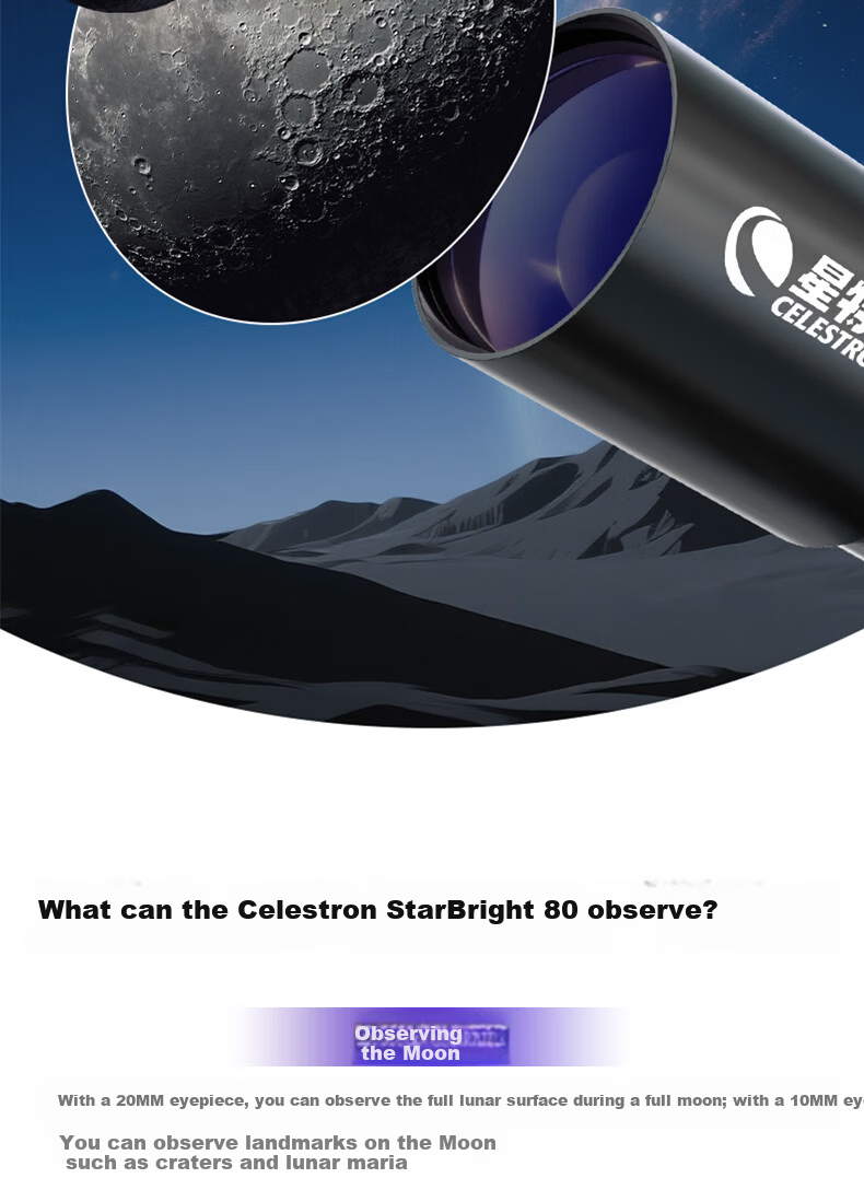 Celestron StarBright 80 Telescope with Screen High-Power HD Moon and Sky Viewing Astronomical Telescope Educational Gift for Students Birthday Holiday 14