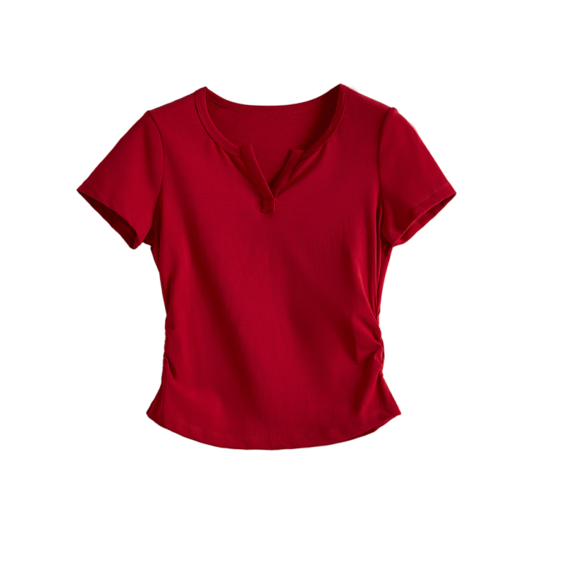 Sllsky Slim Fit Shoulder-Structured Short Sleeve T-Shirt for Women 2026 Summer New Waist-Accentuating Top