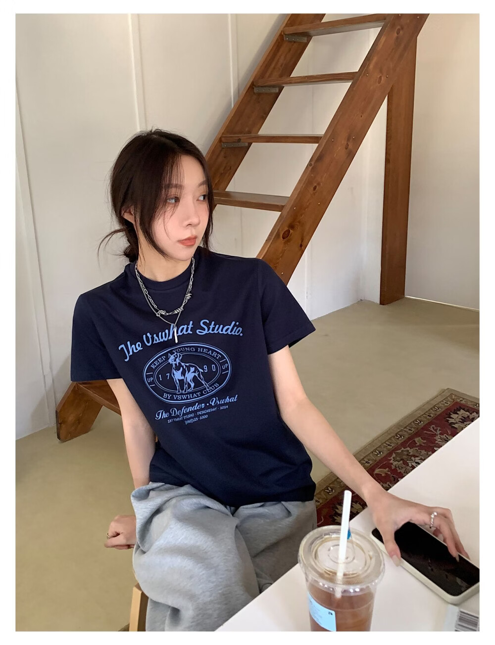 ICH MODE "Puppy Travelogue" Korean Retro College Style Chic Shoulder Short Sleeve T-Shirt Women Casual Top White M 9