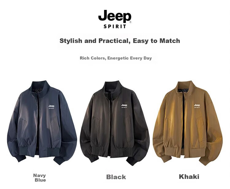JEEP SPIRIT Men's American Style Flight Jacket Spring Loose Thick Baseball Jacket Navy Blue M 2