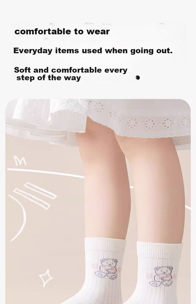 Cotton Full Children's Socks Xinjiang Cotton 10A Antibacterial Mite-Resistant Girls Mid-High Tube Spring Autumn 5 Pairs 1