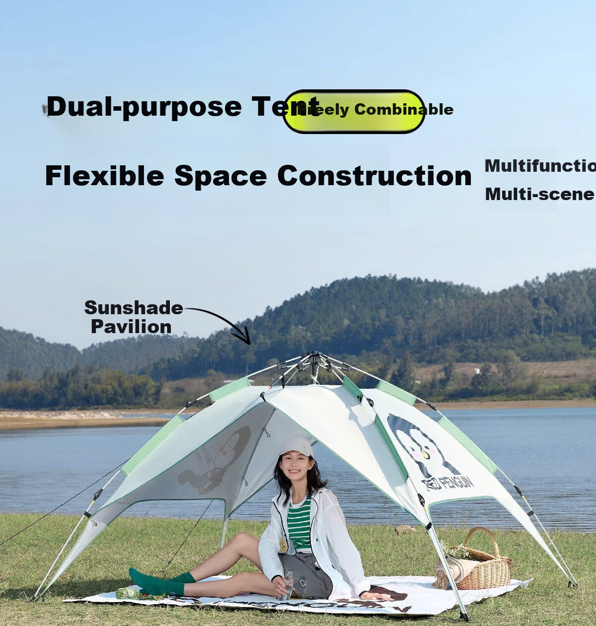 CAMEL Outdoor Penguin Tent, Portable Folding Tent, Automatic Quick-Open, Rainproof, Sun-Resistant, Thickened, for Wilderness Camping B004 15