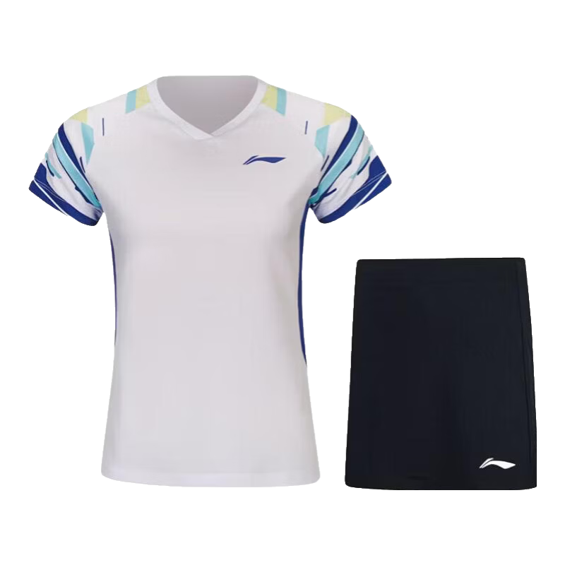LI-NING Badminton Match Set Sportswear Quick-Dry T-Shirt and Shorts Unisex AATW015-2 White/Black M