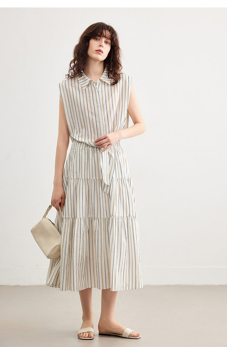Demana "Dancing with the Wind" Summer Faux Two-Piece Sleeveless Waist-Cinching Slim A-Line Dress for Women, Mid-Length, Office Wear 15