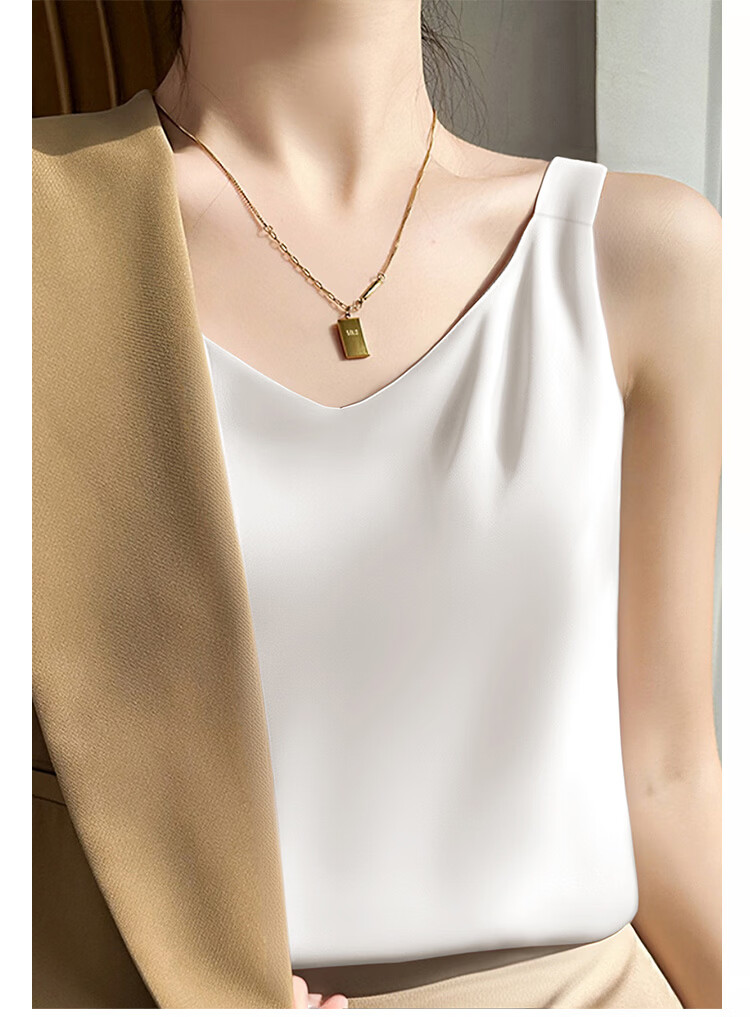Tingmei Ice Silk Camisole Women's Suit Inner Wear Outer Wear Thin Backless Loose Summer White Top 1