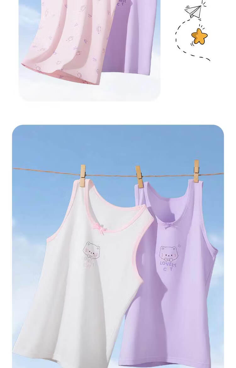 Urban Beauty Children's Vest Girls Summer Thin Cotton Underwear Vest Youth Girls Base Shirt Baby Camisole Two Pieces 12
