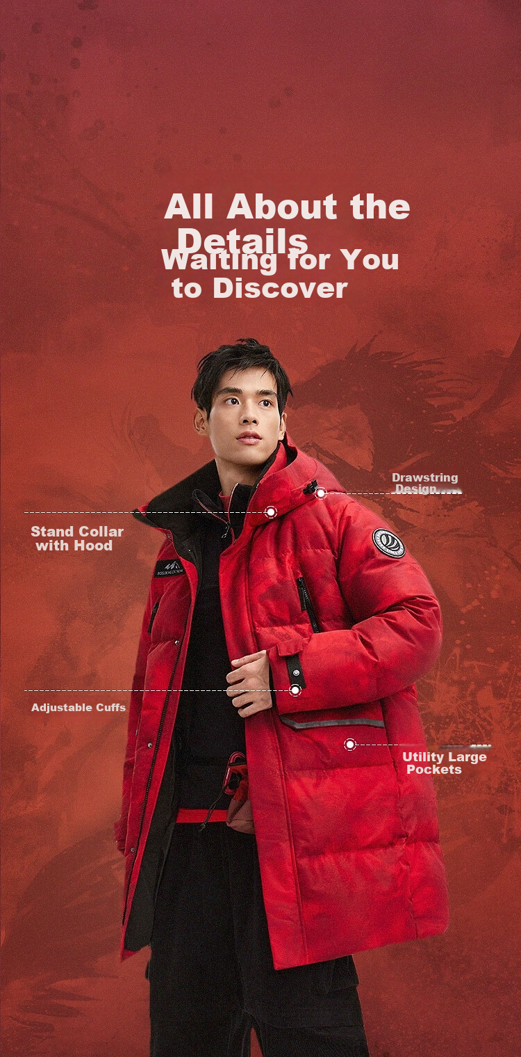 BOSIDENG Off-Season Extreme Cold Goose Down Jacket Unisex Winter Thickened Mid-Length Windproof New Year Red Coat 17