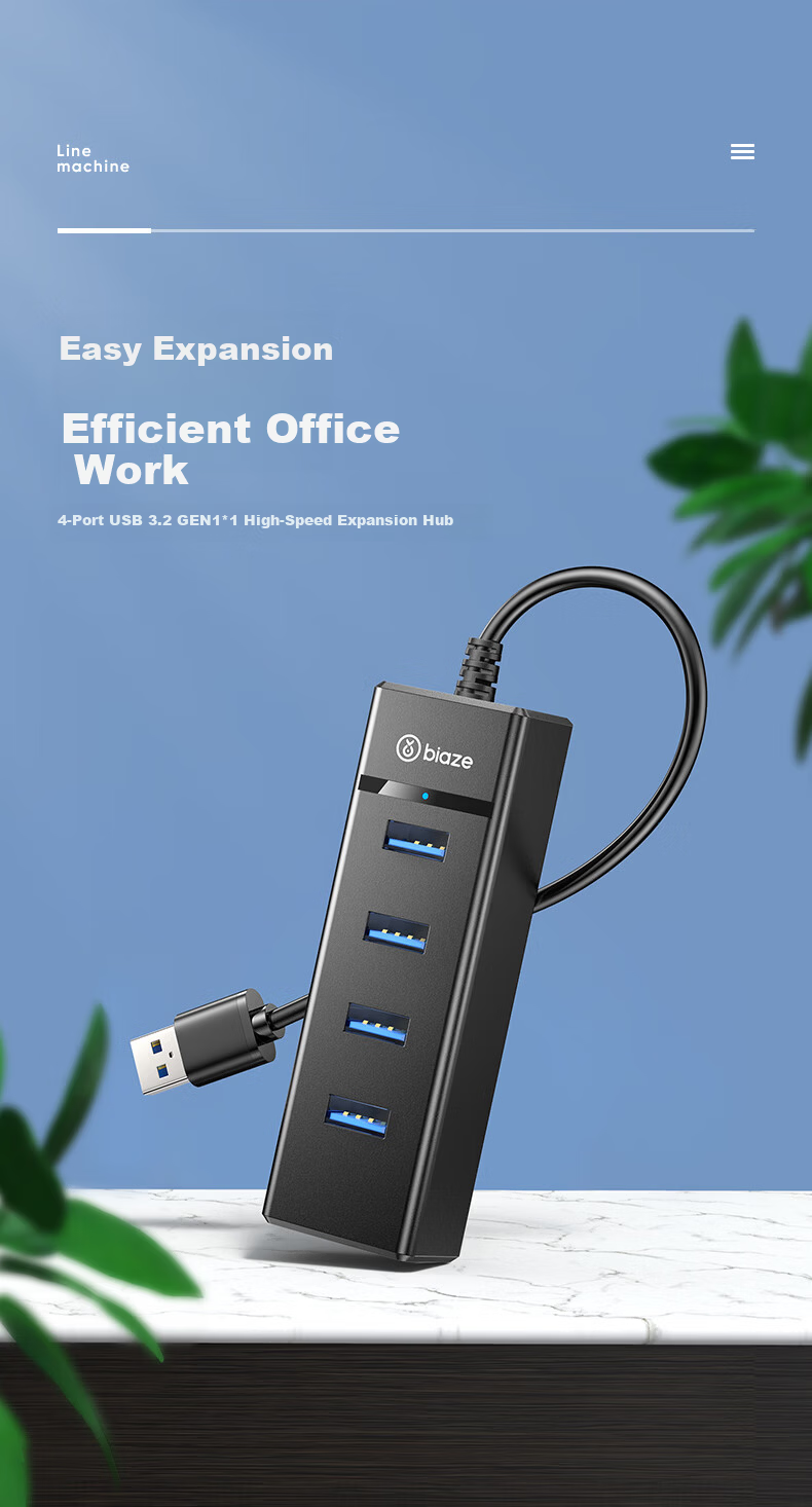 BIAZE USB 3.0 Hub 4-Port USB Splitter Docking Station Laptop Expander Multi-Interface Converter Keyboard Mouse USB Drive Adapter 0.5m 1
