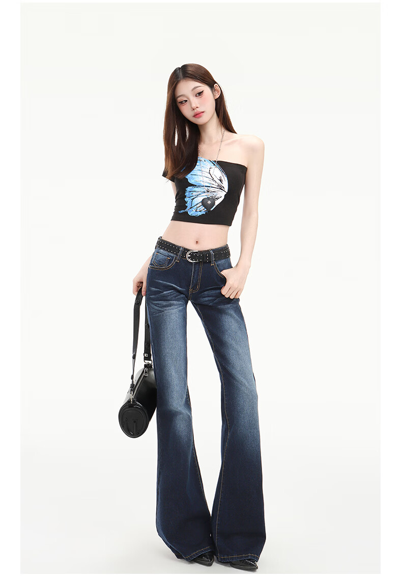 Pierre Cardin Women's Summer Denim Jeans American Style Low Waist Flared Loose Casual Long Pants Dark Blue L 24