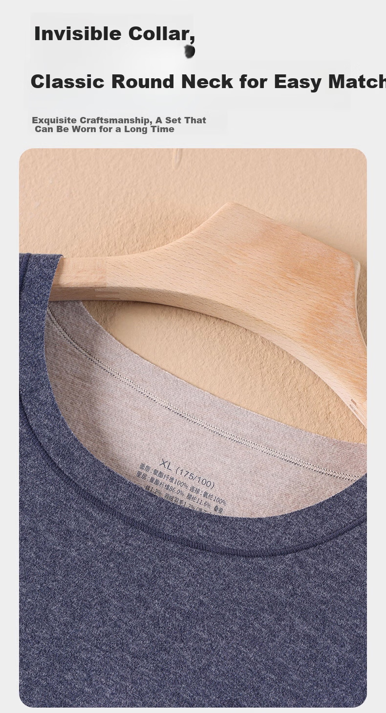 Borui Men's Thermal Underwear 10A Antibacterial Seamless Thermal Shirt with Camellia Oil Moisturizing and Goose Down Protein Base Layer 8