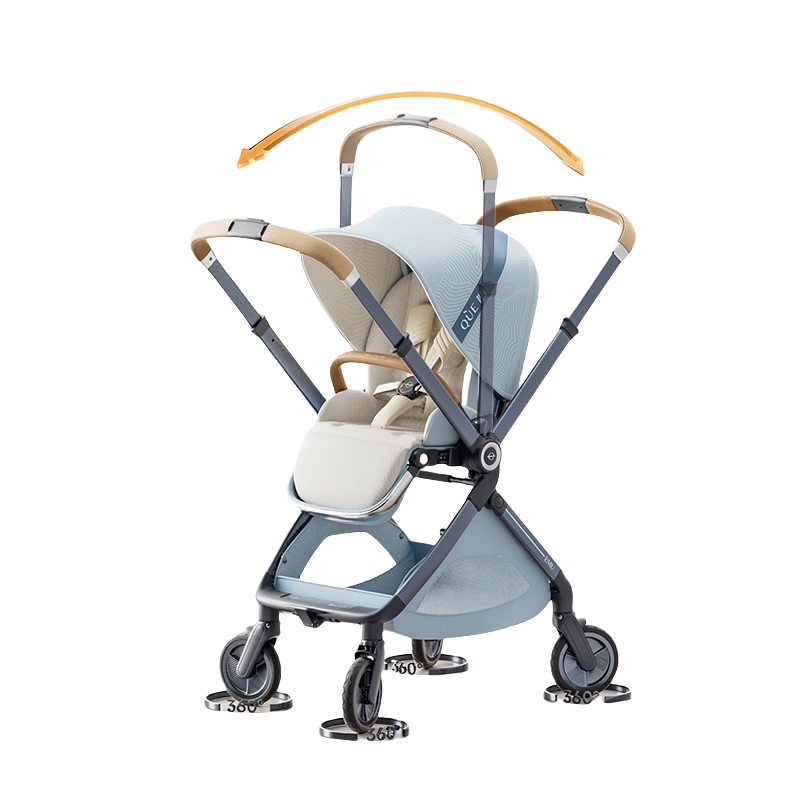 Elittile Baby Stroller 0-3 Years Foldable Reclining Shock Absorption High Landscape Baby Pram EMUpro Moonflower Blue