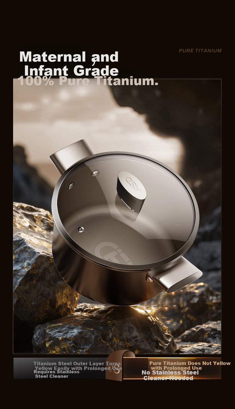 ASD Pure Titanium Non-Stick Soup Pot No Coating Steamer Multi-Function Thickened Stew Pot 22cm Household Noodle and Baby Food Cooker Z6Q 5