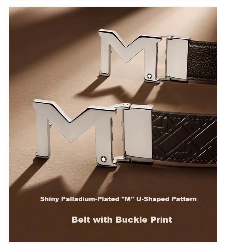 MONTBLANC Grain and Smooth Leather Reversible M Buckle Belt 3.5cm 127697 Gift 2
