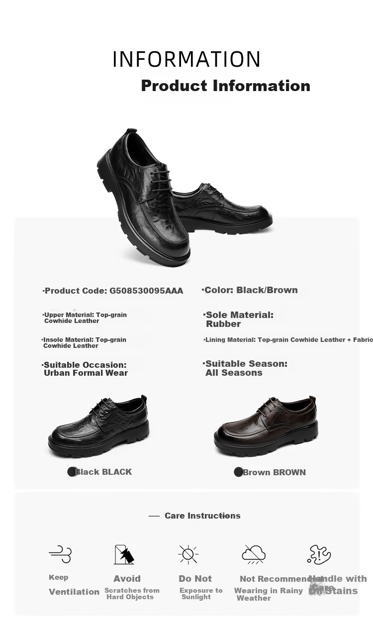 Goldlion Spring Summer New Men's Thick Sole Business Derby Shoes Commuter Formal Shoes G508530095AAA Black Size 42 6