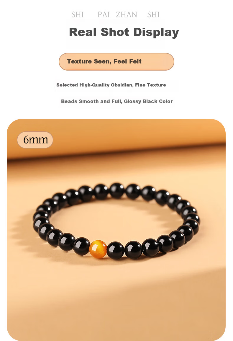 Jinshiling Natural Obsidian Bracelet Unisex Tiger Eye Stone Fortune Beads Buddhist Prayer Beads Birthday Gift for Elders in Zodiac Year 9