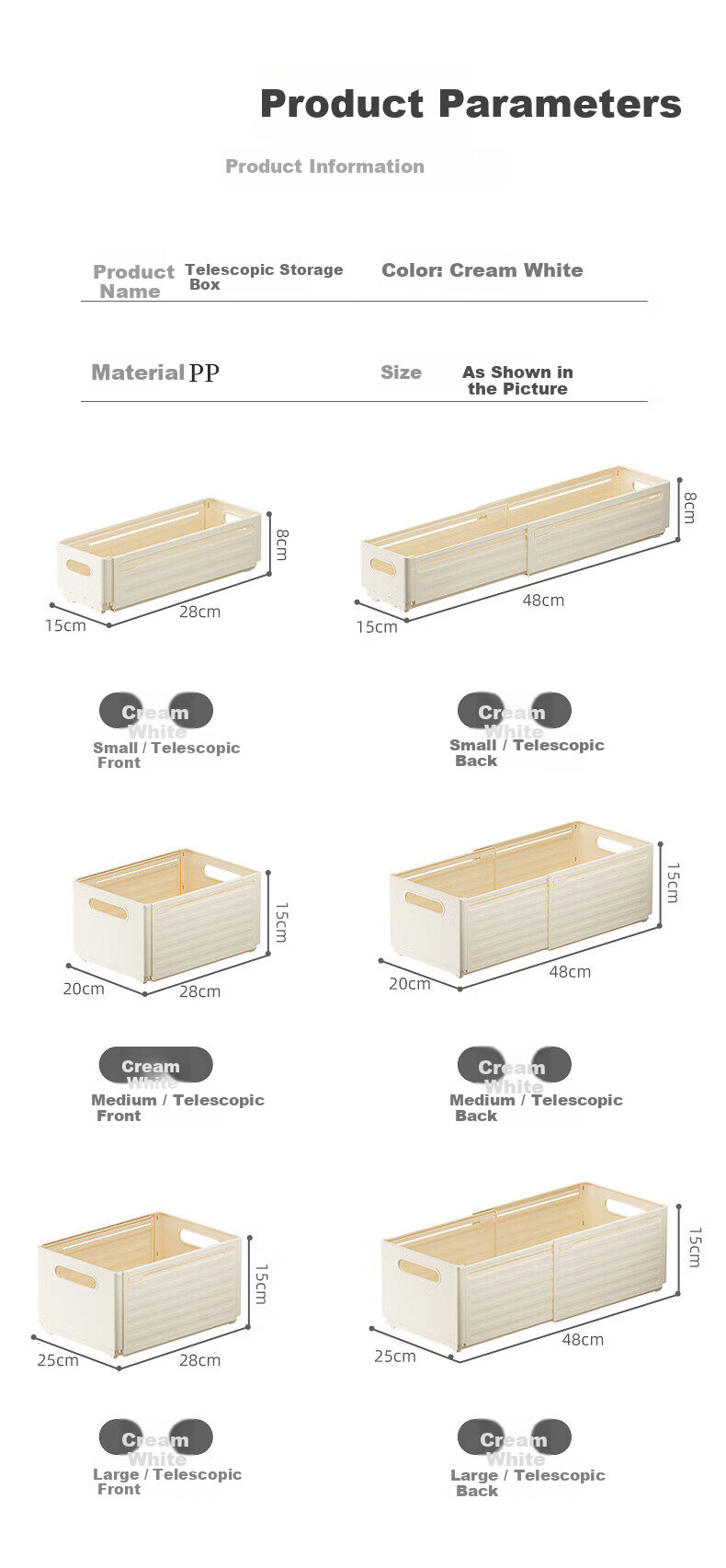 DOCOXO Retractable Storage Box Cabinet Drawer Desktop Snack Miscellaneous Kitchen Organizer Cream White Small Size 21