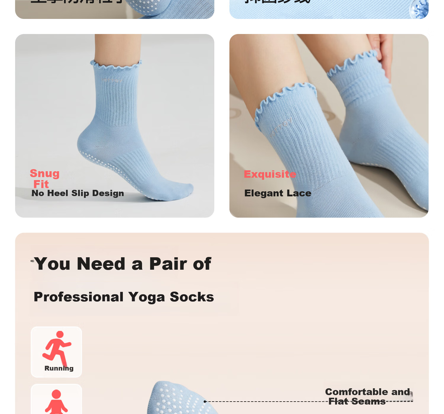 Yottoy Non-Slip Yoga Socks Professional Women's Pilates Knee-High Training Socks Sports Anti-Slip Long Socks Light Cloud Gray 4