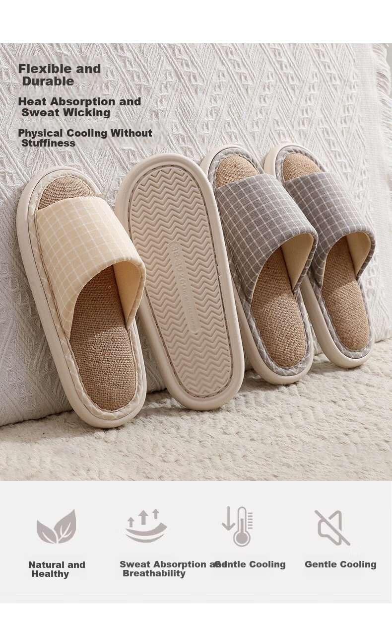 OHMYK Linen Slippers Men Spring Autumn Indoor Non-slip Breathable Four Seasons Cotton Linen Fabric Slippers Women Navy Blue Size 40-41 3