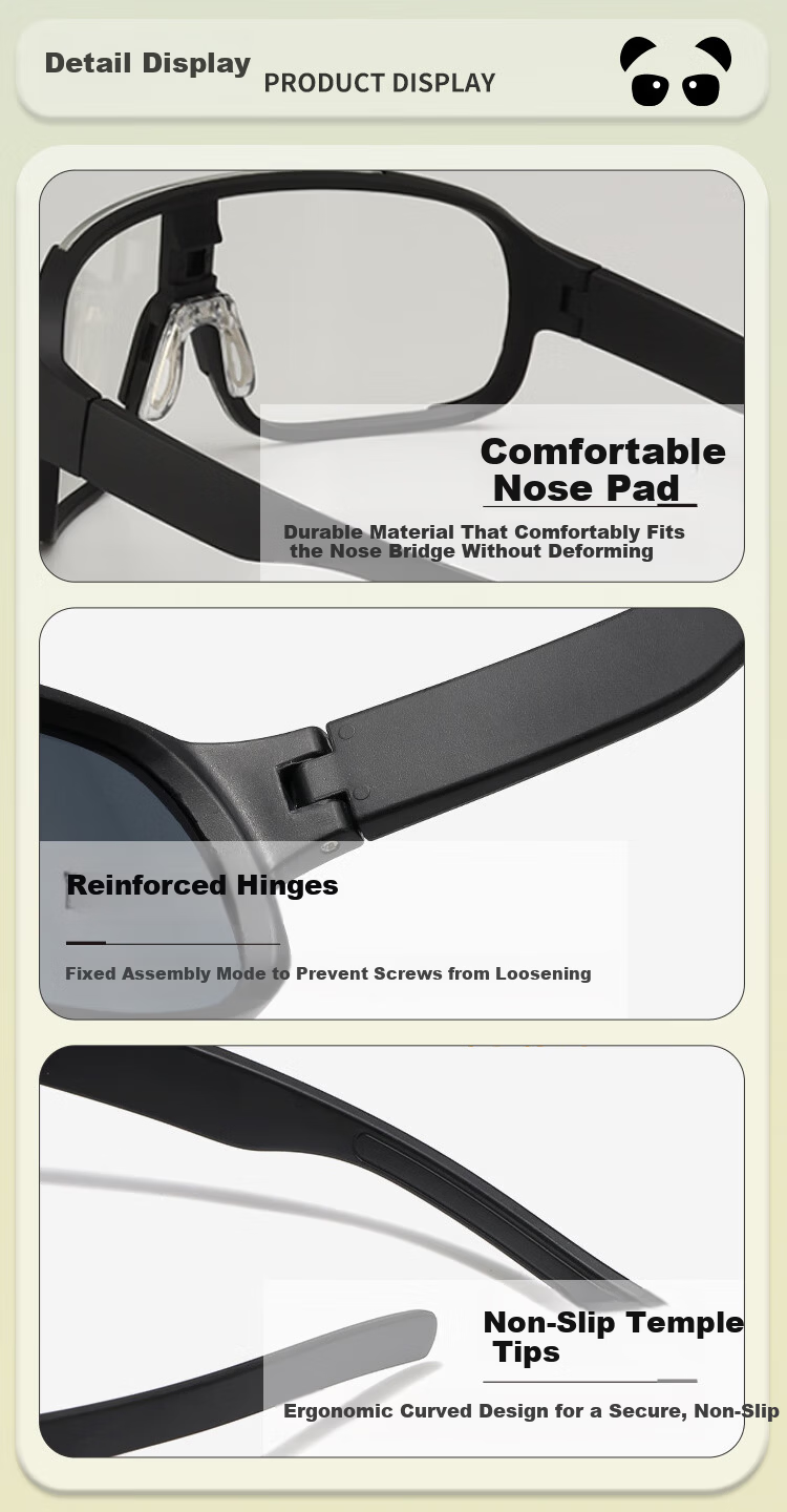 Panda Sasha Cycling Road Bike Sunglasses Mountain Running UV Protection Unisex Black Frame Silver Lens 4