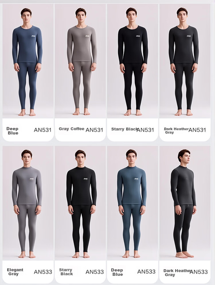 JEEP Men's Thermal Underwear Set Fleece Lined Thickened Autumn Winter Cotton Soft Base Layer 9