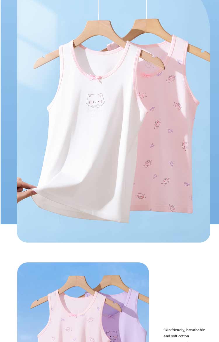 Urban Beauty Children's Vest Girls Summer Thin Cotton Underwear Vest Youth Girls Base Shirt Baby Camisole Two Pieces 11