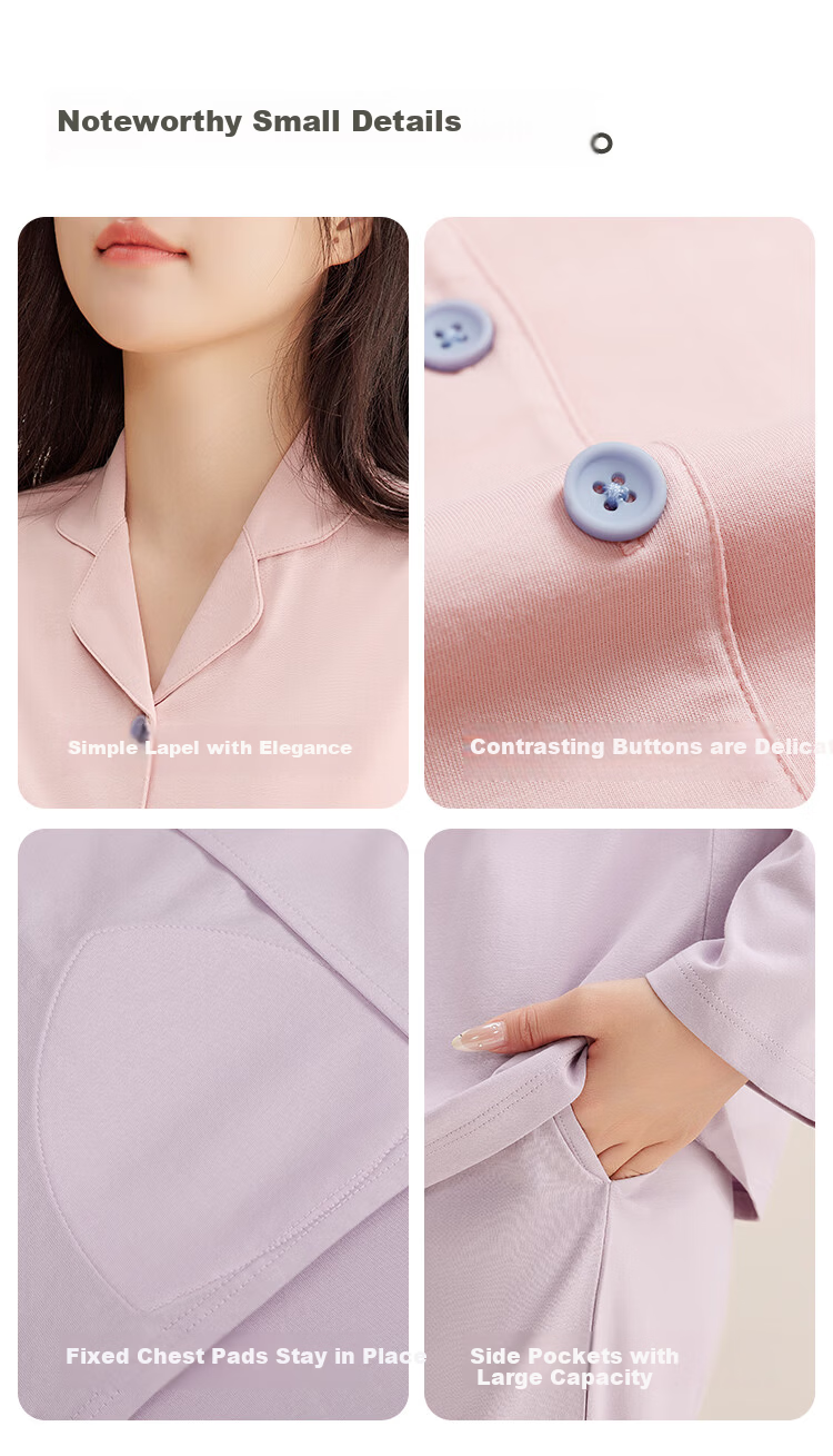 Hodo Home Pure Cotton Class A Women's Autumn Pajamas with Chest Pad 7A Antibacterial Solid Color Homewear Bra-Free Style 7