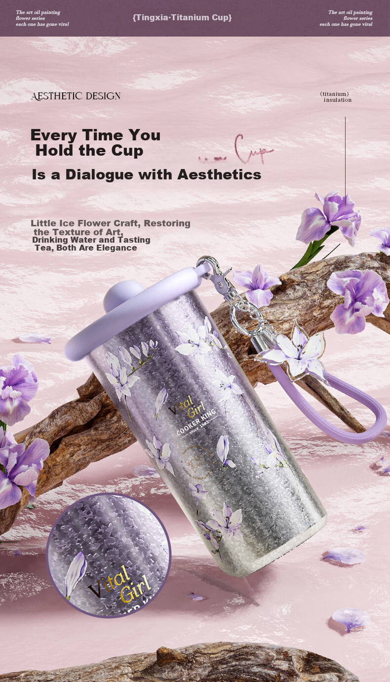 Chuida Huang Titanium Cup Gift Box Pure Titanium Insulated Cup High-Value Water Coffee Cup 520ml Alice in Wonderland 8