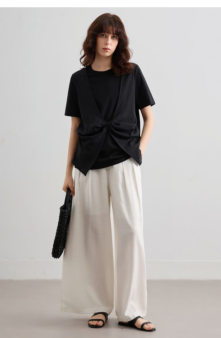 Demana [Comfort Sorona] Summer Fake Two-Piece Spliced Organza Round Neck Short Sleeve Slim Fit Petite Women's T-Shirt 16