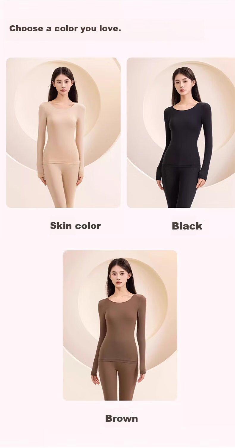 BOPRUIEY Hyaluronic Acid Thermal Underwear Women Seamless Ultra-thin Invisible Mask Base Layer Moisturizing Autumn Top and Bottom Set 11