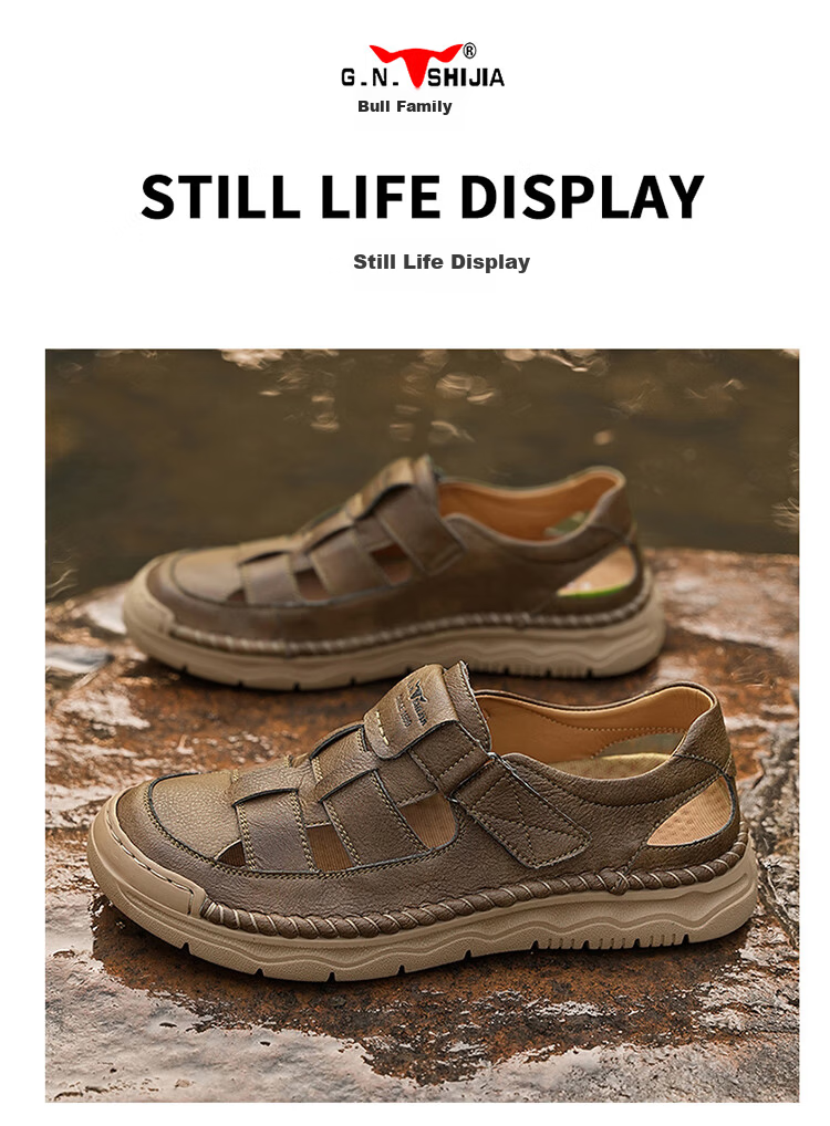 Bull Family Summer New Men's Hollow Breathable Sandals Outdoor Casual Water-Resistant Creek Shoes 13