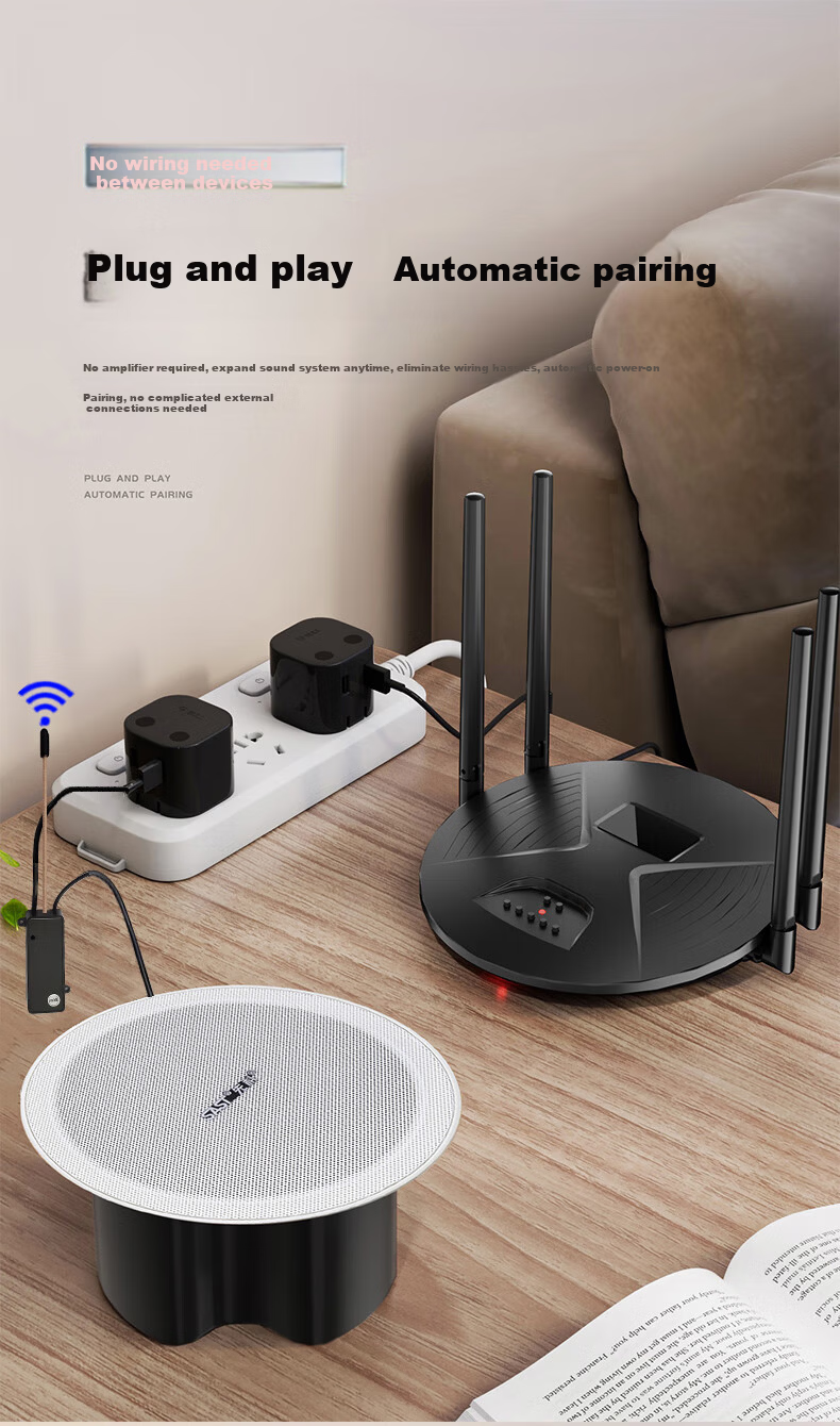 SAST 20W Wireless Bluetooth Ceiling Speaker Set with Built-In Amplifier, Indoor Background Music Speaker, Home Living Room Combination Conference Store Broadcast System Speaker, One-To 3