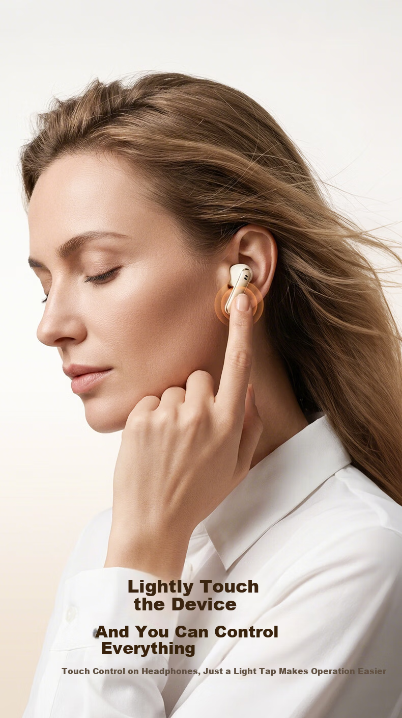 Aigo In-Ear Bluetooth Earphones Active Noise Cancelling Bluetooth 6.0 Business Music HD Call 52H Battery Life Luxury Leather Texture Universal for Xiaomi Apple TA56 Beige 8